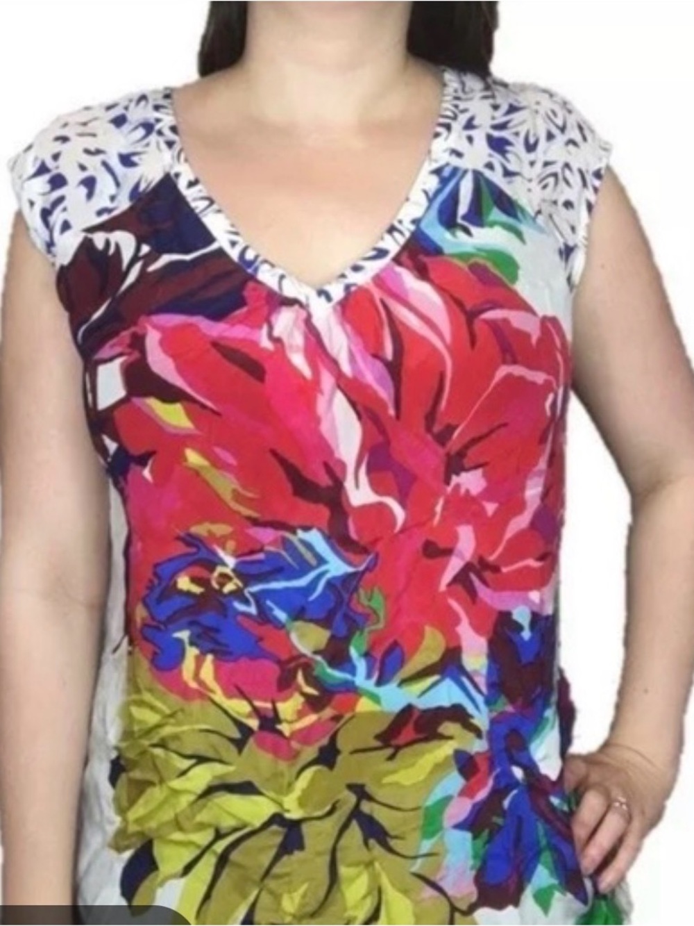 Maeve. Floral V-Neck Cap Sleeve Top in Multicolor